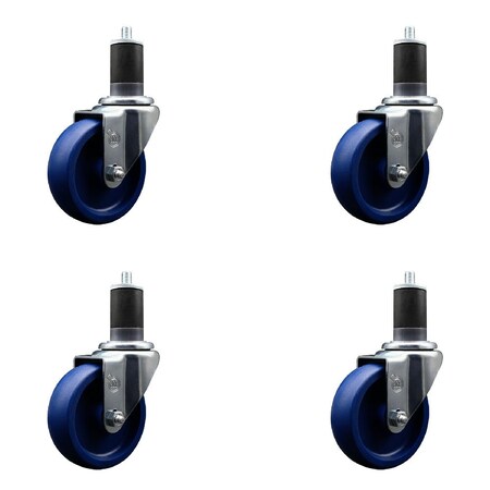 Service Caster 4'' Solid Poly Wheel Swivel 1-5/8'' Expanding Stem Caster Set, 4PK SCC-EX20S414-SPUS-158-4